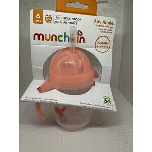 Munchkin Any Angle Click Lock Weighted Flexi Straw Trainer Cup, 7 Ounce, Pink